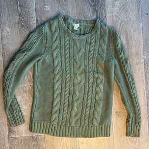 L.L. Bean Olive Cable Knit Sweater 0164
